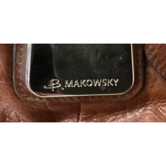 B. Makowsky Brown Leather Boho Bag With Leopard Print Lining & Dust Bag - Picture 5 of 8